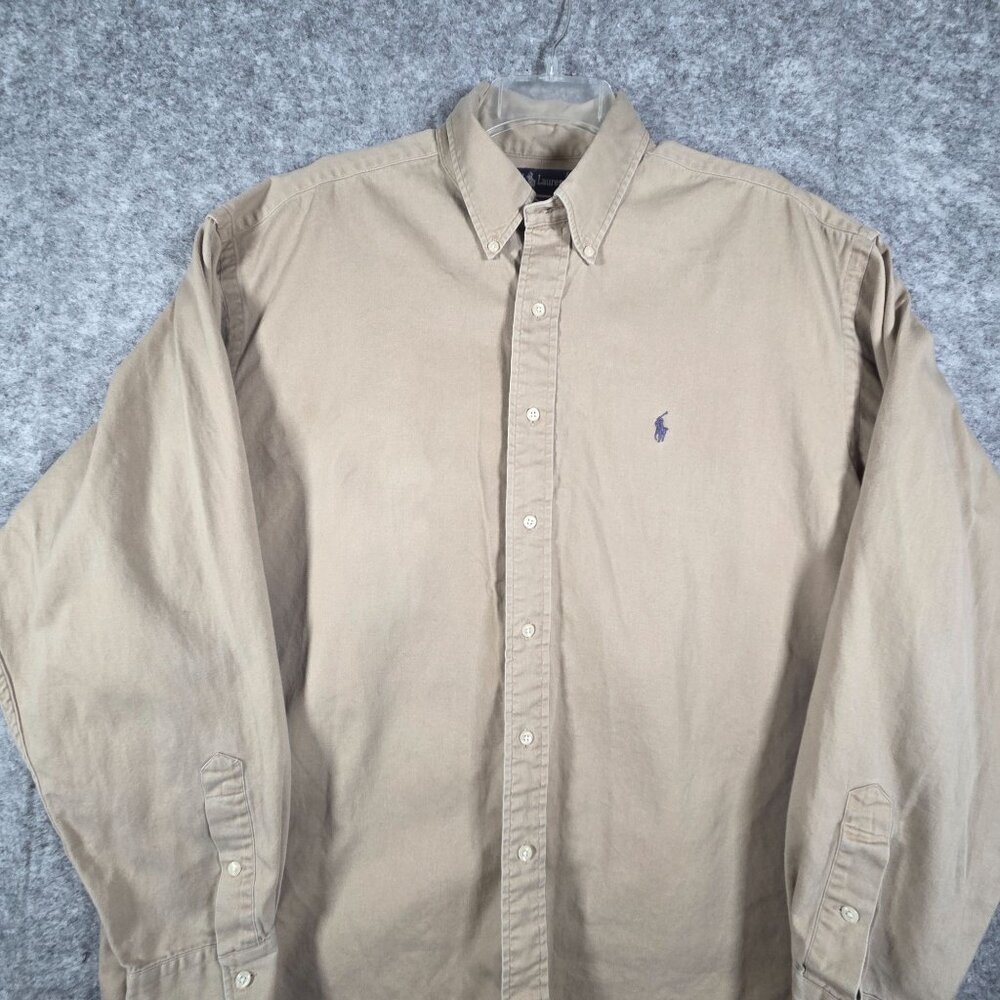 Polo Ralph Lauren Blaire Button Down Shirt Women’s XL Tan Long Sleeve Pony Logo - Picture 2 of 7